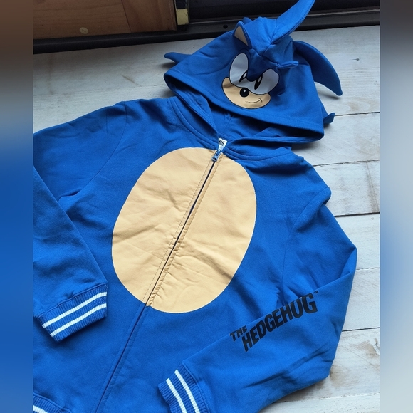 Sonic The Hedgehog Big Kids Zip Up Sweatshirt Jacket Costume With Mask Hood XL - Picture 2 of 9
